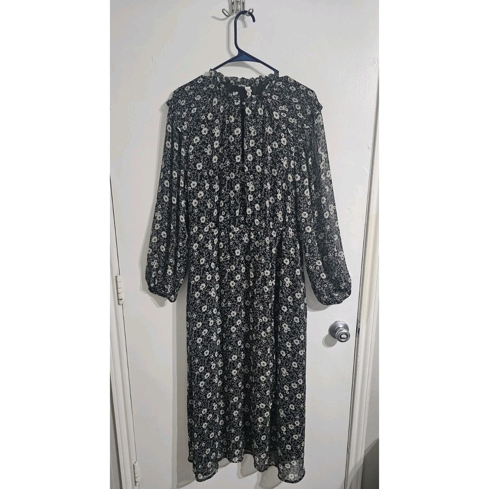 MNG By Mango Womens Floral‎ Wrap Maxi Dress Lined Sheer Sleeves Cottagecore Sz 6